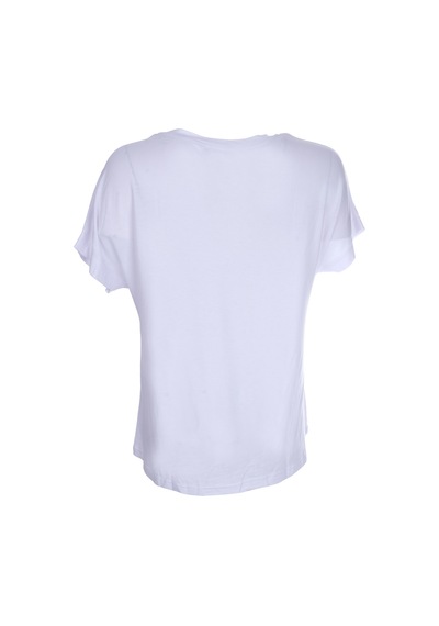 Ysatis Oversize Minimalist Kalp Desenli Kadın Bluz - Kısa Kol Beyaz
