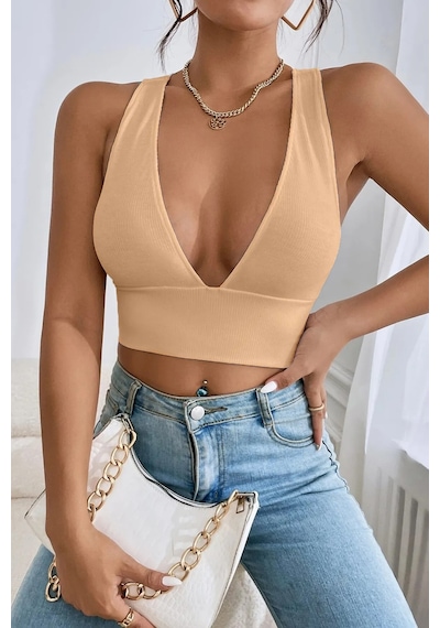 Terapi Men Kadın Krem Çapraz Sırt Detaylı Crop Top Bluz Krem
