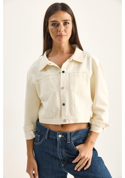 Shade Kadın Çift Cep Detaylı Çıtçıt Kapamalı Mevsimlik Denim Ceket 60282057 - Krem