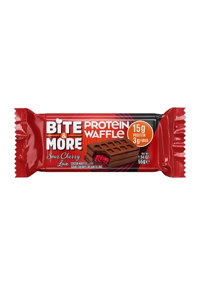 Bite & More Vişne Dolgulu Çikolatalı Protein Waffle 55 G - 8 Adet Tarı