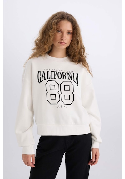 DeFacto Loose Fit Bisiklet Yaka Baskılı Kalın Kumaş Sweatshirt E3388AXNSWT32