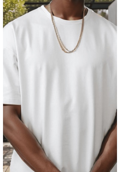 Balenbi Unisex Bisiklet Yaka 2 Iplik Basic Oversize Penye Tişört 1009 White