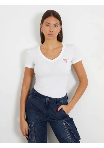 Guess Kadın V Yaka Beyaz Tişört Beyaz