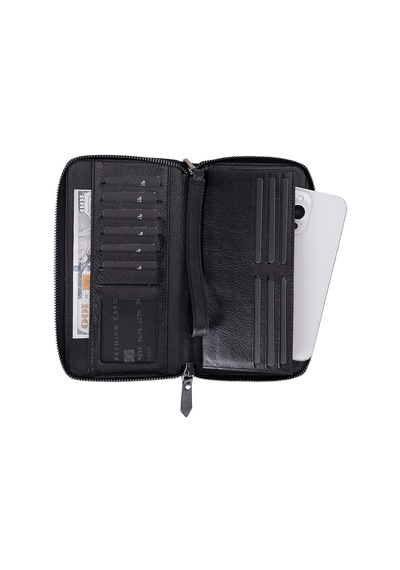 Bloominbag Bloomporter Obsidian Black Hakiki Deri Telefon Bölmeli Cüzdan Siyah