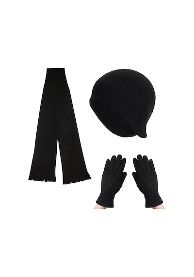 Axe Sportswear Kadın Kışlık Termal Polar Eldiven - Kulaklıklı Bere - Atkı 3'lü Set Siyah