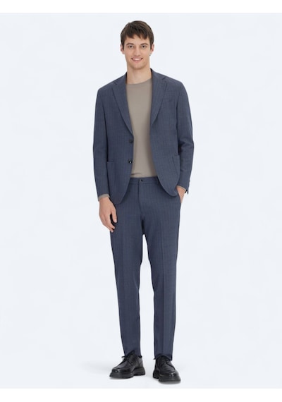 Kip Açık Lacivert Çizgili Modern Fit Takım Elbise Açık Lacivert