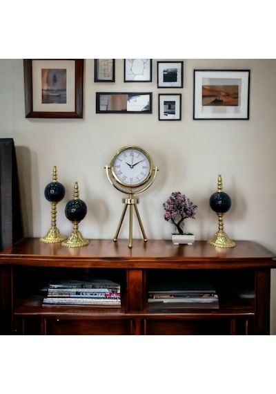 Gold Metal Ofis Salon Otel Ayaklı Masa Saati 45 Cm M30