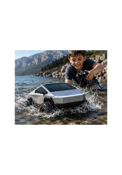 Uzaktan Kumandalı 4x4 Amfibi Tesla Cybertruck Rc Araba 27cm Kumandalı Tesla Gri - Gümüş