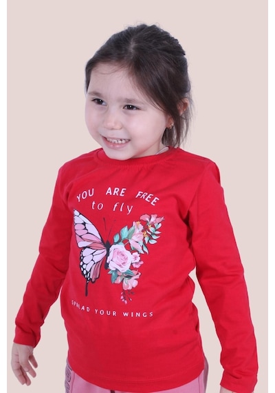 Kız Çocuk Baskılı Sweatshirt Kırmızı1 Kırmızı