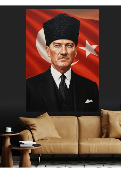 Türk Bayraklı Mustafa Kemal Atatürk Dekoratif Kanvas - Mdf Ahşap Tablo