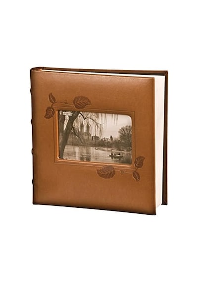Kabartmalı Sarmaşık Çerçeve Suni Deri Kapak Fotoğraf Albümü, Kahverengi 10 X 15 Cm