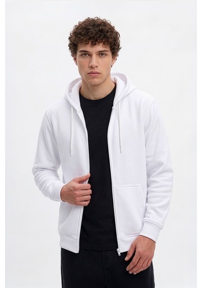 Erkek Fermuarlı Kapüşonlu Cepli İçi Polarlı Sweatshirt Çok Renkli