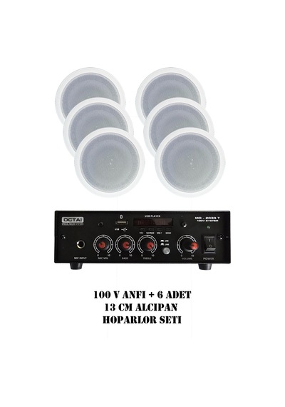 100v Octai Anfi Ve 6 Adet 13 Cm Alçıpan Tavan Hoparlör Seti Cafe Restorant Seti
