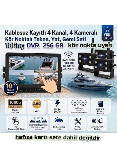 10 İnç Dvr 4 Kameralı Kablosuz Dokunmatik Ahd 1080p Bsd Kör Nokta Uyarı 12 24 Volt
