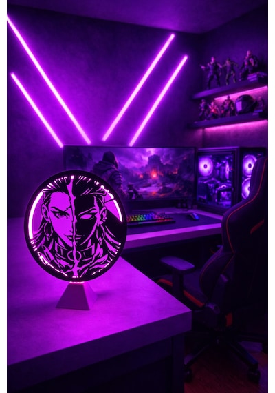 Valorant Reyna Halka Led Işıklı Masa Gece Lambası Gamer Oyun Odası Dekor Hediye Adaptör Dahil Mor