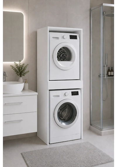 Çamaşır Makinası Dolabı Kurutma Makinası Dolabı 2 Kapaklı 190x67x67 Beyaz
