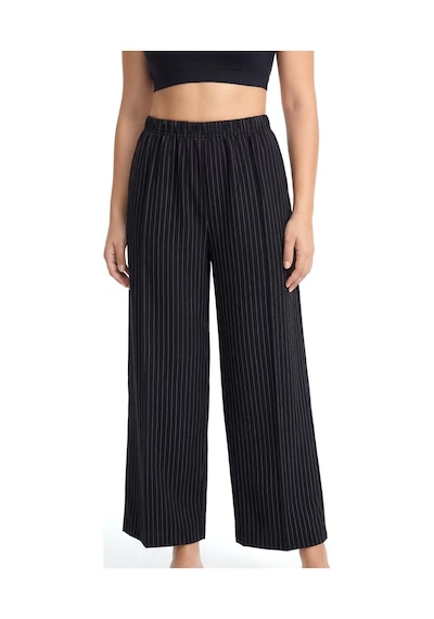Akbeniz Kadın Siyah İnce Çizgili Büyük Beden Cepli Pijama Altı