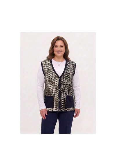 Onno Style Women Çelik Örgü Klasik Leopar Desen Triko Yelek Lacivert