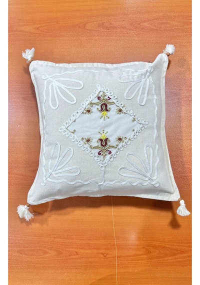 2 Adet Buldan İşi Dokuma Kırlent Kılıfı %100 Pamuklu Güpürlü Dantelli 43x43 L