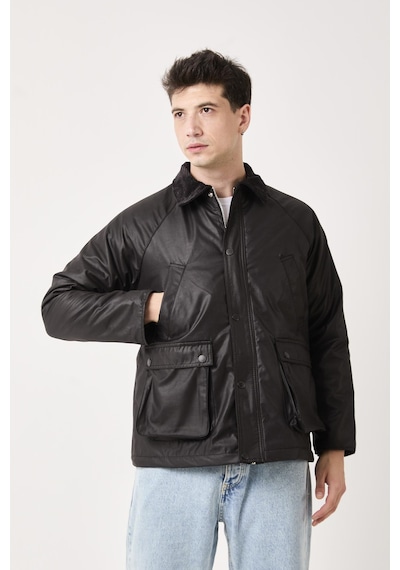 Rocqerx T-5850 Cep Detaylı Yaka Kadife Garnili Mont Siyah