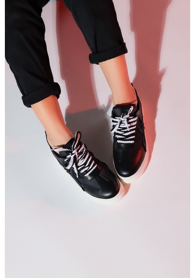 Luvishoes Sande Siyah Denim Detaylı Kadın Spor Sneakers Siyah