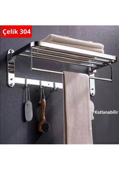 Raflı Havluluk Oval Köşeli Model 60 Cm Ss304 Paslanmaz Çelik Renk Parlak Krom