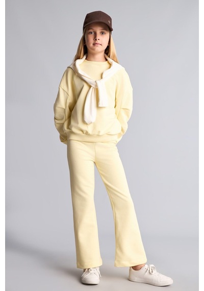 Defacto Bisiklet Yaka Sweatshirt Ve Nervürlü Pantolon 2li Takım Kız Çocuk I3868a826auyl498 Sarı-yl498