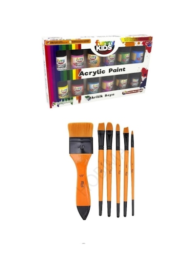 Funny Kids 20 Ml Akrilik 12 Li Set 6'lı Karma Fırça Seti - Set 8