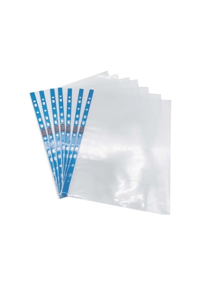 Poşet Dosya A4 Kristal 100 Lü 1 Paket Cassa 7296 Kalın Poşet Dosya Föy Mavi Şeritli 100 Mikron Şeffaf Belge Arşivleme 1 Adet