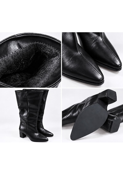 Dabab Shoes Mıressa Kadın Siyah Kırışık Yarı Rugan Cilt Sivri Burun Geniş Baldır 6 Cm Kalın Topuklu Uzun Çizme Dabab Shoes Mıressa Kadın Siyah Kırışık Yarı Rugan Cilt Sivri Burun Geniş Baldır 6 Cm Kalın Topuklu Uzun Çizme