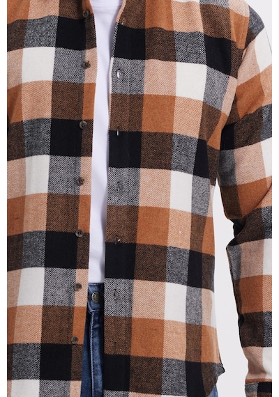 Tudors Erkek Slim Fit Dar Kesim Kareli Kışlık Oduncu Gömlek-42221 Kahverengi