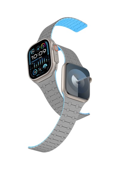 Watch Ultra 49mm Amazingthing Smoothie Sport Magnetik Tak Çıkar Silikon Strap Kayış Gri-mavi