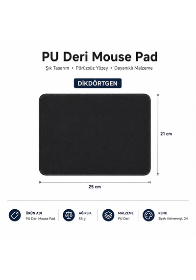 Microcase Dikdörtgen Tasarım Bilgisayar Laptop Deri Mouse Pad 25x21 Al5591 Lacivert