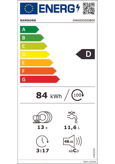 Samsung DW60DG550B00TR 5 Programlı 13 Kişilik Ankastre Bulaşık Makinesi