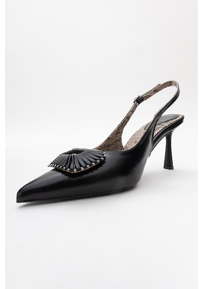 Luvishoes Luvi Shoes Spera Siyah Desenli Tokalı Kadın İnce Topuklu Ayakkabı Siyah