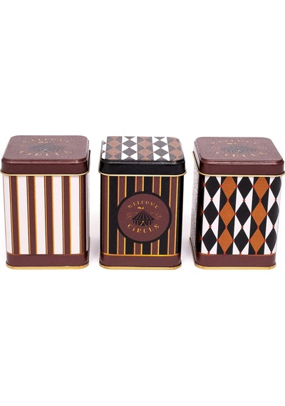 Circus Desenli Kare Metal Saklama Kabı 3 Lü Set, 7.5 X 7.5 Cm Çok Renkli