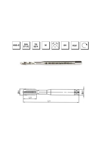 Mte Makina Takım M6 Hss - E Dın 371/c Metrik Normal Vidalı Helis Kanallı Makina Kılavuzu - B00105790136