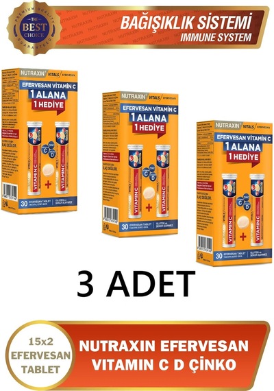 Vitamin C D Zinc 15 Efervesan Tablet - 3 Adet 2'li Paket
