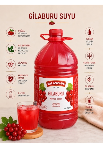 Talaszade Gilaburu Suyu 5 Litre - Şeker İlavesiz. Koruyucu İçerir - Güven Bitkisel