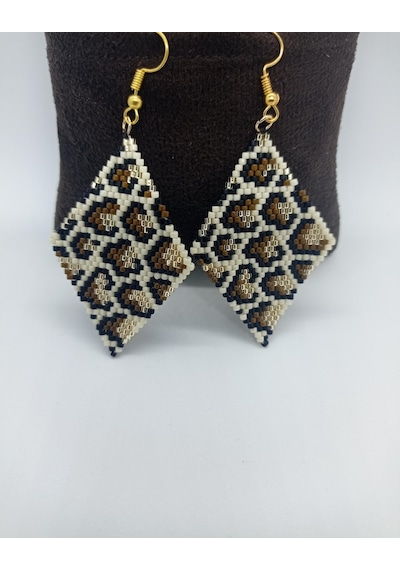 Harmeljewelry Leopar Desenli Miyuki Boncuk Leopar Küpe Çok Renkli