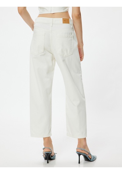 Koton Yüksek Bel Düğmeli Bol Kot Pantolon Balloon Fit Jeans Beyaz 4sal40511md Beyaz