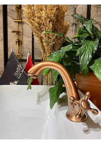İsaoğlu Yapı Mat Bakır Bronz Lavabo Bataryası Eskitme Lavabo Musluk Bronz Musluk Premium Design Bakır