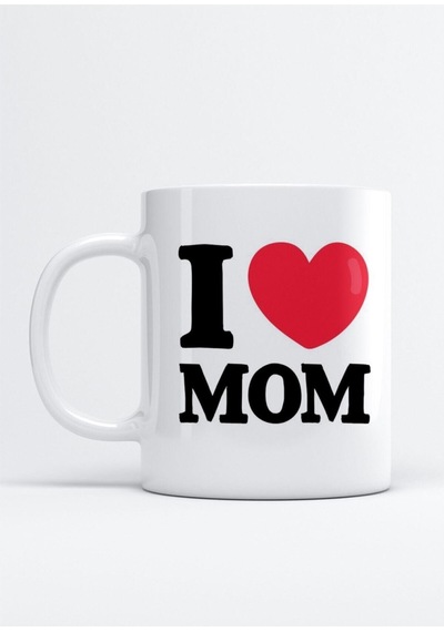 Anneler Günü Temalı I Love Mom Baskılı Kupa Bardak Beyaz