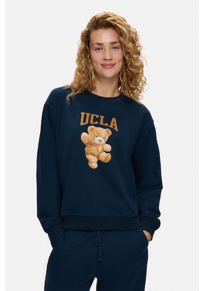 UCLA Lyra Lacivert Bisiklet Yaka Baskılı Pamuklu Loose Fit Kadın Sweatshirt