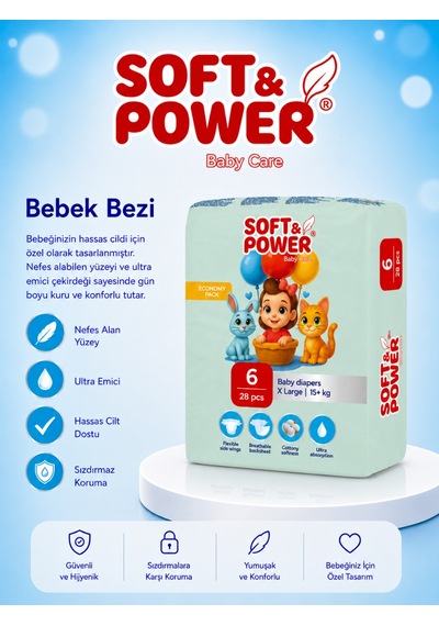 Bebek Bezi No:6 Xlarge 15-25 Kg 28'li 5 Paket 6 Numara