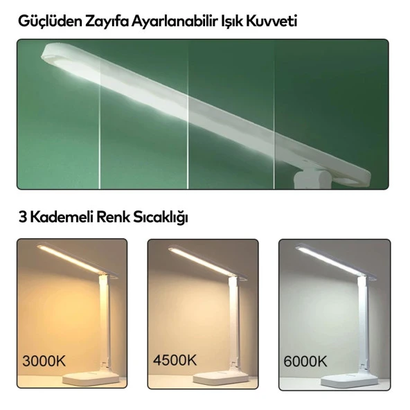 Şarjlı Led Masa Üstü Lambası 3 Renk Dokunmatik Standlı 9w Beyaz