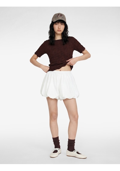Koton Bürümcük Kumaş Slim Fit Kısa Kollu Kayık Yaka Crop Tişört Kahverengi 6sal10639ık Kahve
