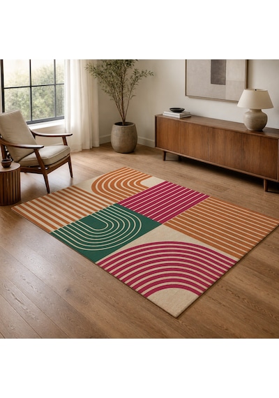 Kartela Halı Retro Çizgili Patchwork Halı Retro Canlı Kaymaz Taban Makinede Yıkanabilir 120x180 Cm