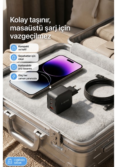 80w Üç Portlu Usb-c Girişli Akıllı Hızlı Şarj Adaptörü