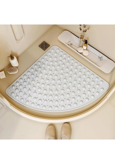 Mainshop Köşe Banyo Duş Paspası Ve Duşakabin Paspasları Tahliye Delikli 54x54 Cm M-163 Beyaz